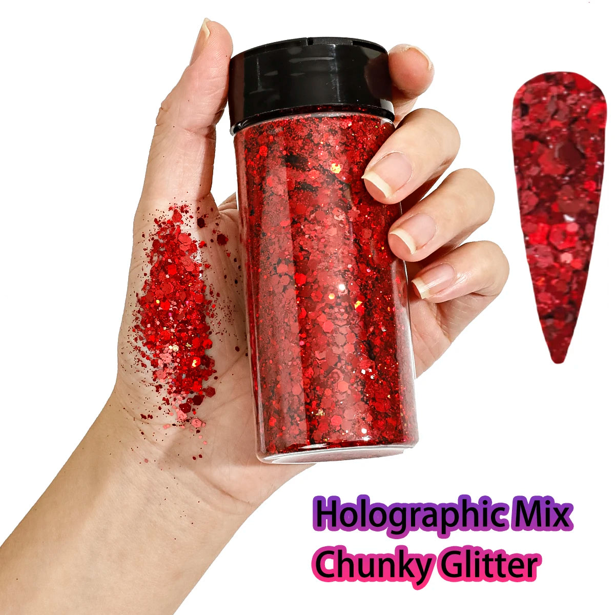 1Bottle Holographic Chunky Glitter 80g Craft Glitter Powder Mixed