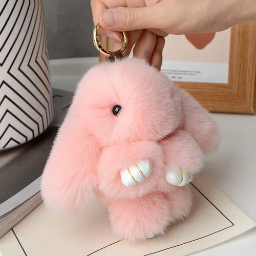 ZAKOL 15cm Fluffy Rabbit Fur Pompon Bunny Keychain Soft Cute Rabbit