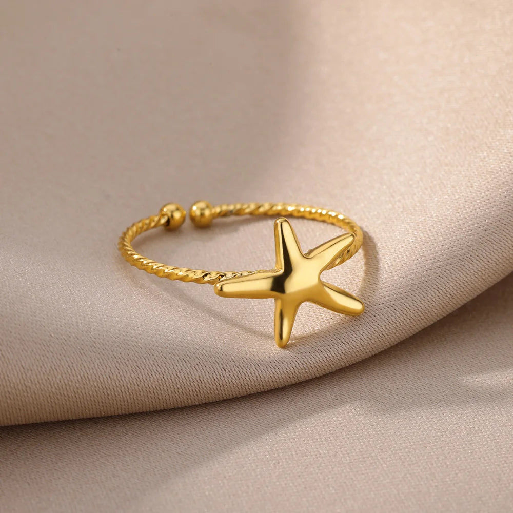 Stainless Steel Rings for Women Waterproof Open Gold Color Ring