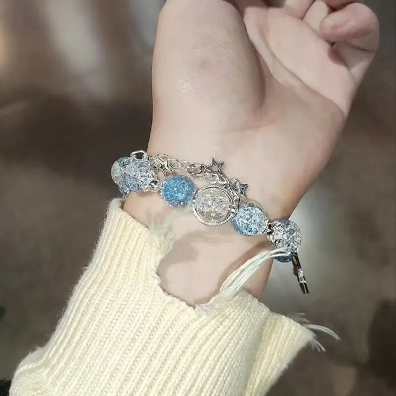 Niche Design Star Chain Tassel Bracelet for Women Fantasy Blue Crystal