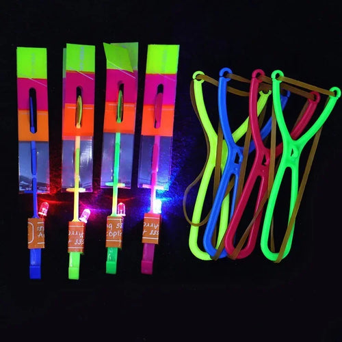 5/10Pc LED Flying Arrow Rocket Toys - Rubber Band Catapult Helicopter