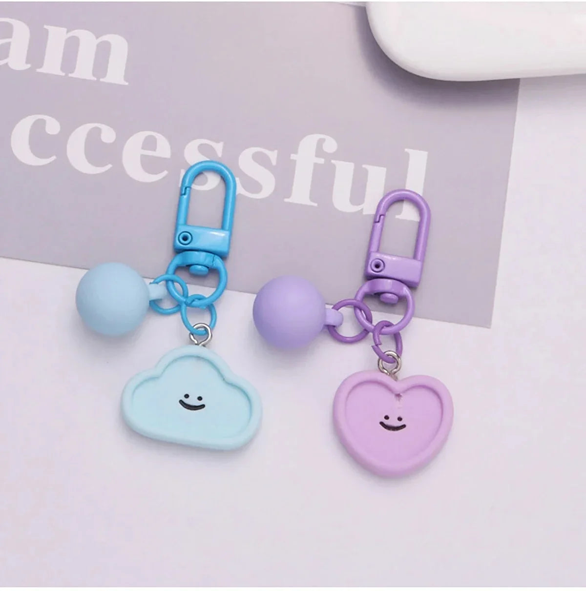 DIY Smiling Face Keychain Resin Heart Flower Cloud Charm Handmade