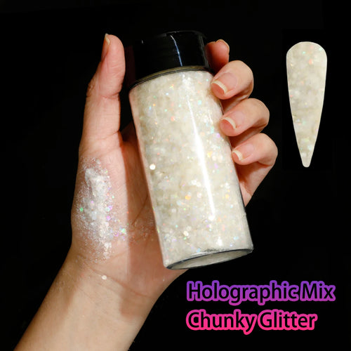1Bottle Holographic Chunky Glitter 80g Craft Glitter Powder Mixed