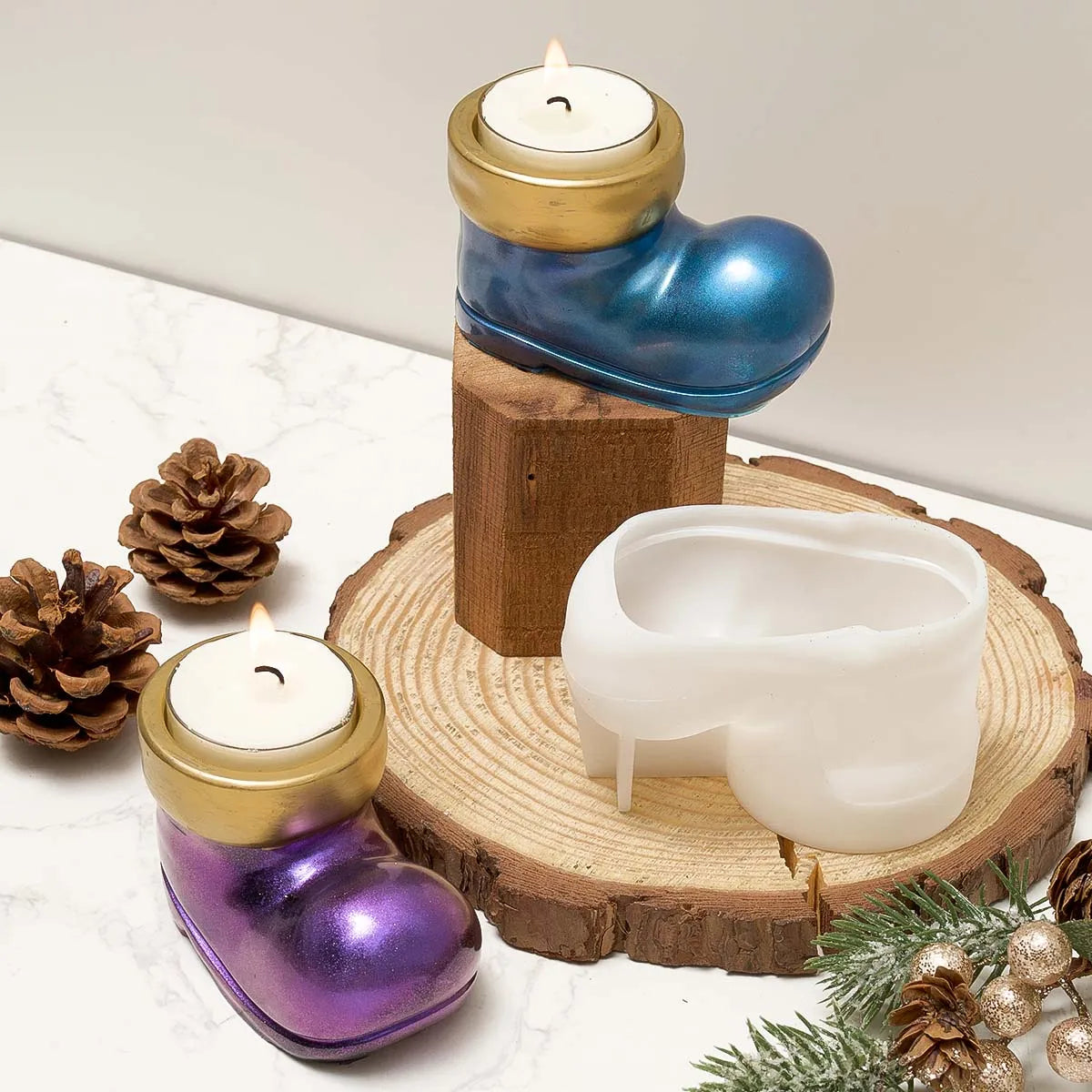 Christmas Boots Shoes Candle Holder Silicone Mold DIY Table Decoration