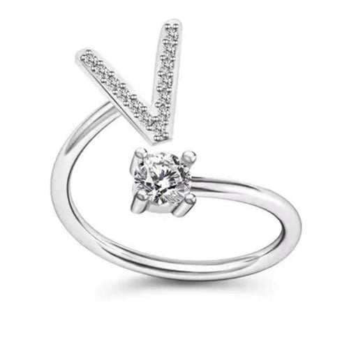 LATS Zircon Initial A-Z Letter Rings for Women Girl Adjustable Opening