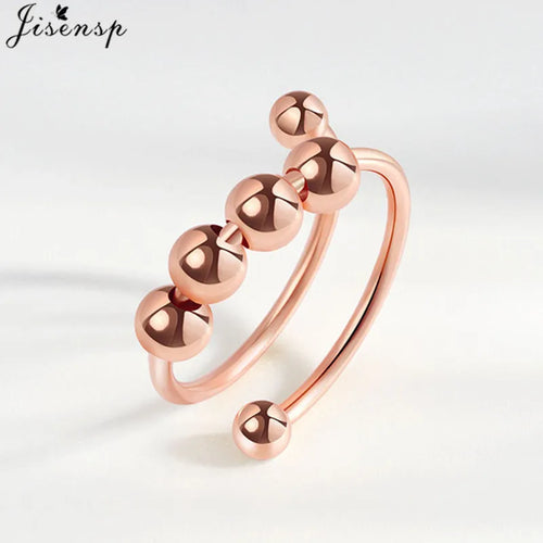 Simple Metal Beads Fidget Rotating Rings for Women Men Rotate Freely