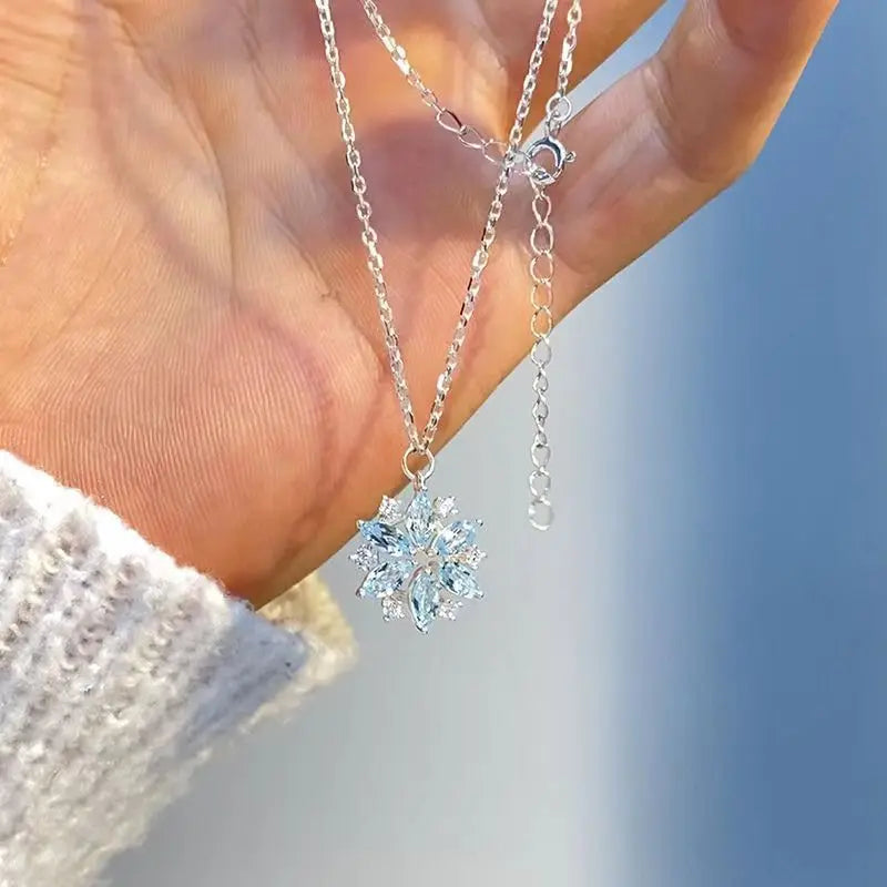 Fashion Blue Snowflake Flower Pendant Choker Necklace for Women's
