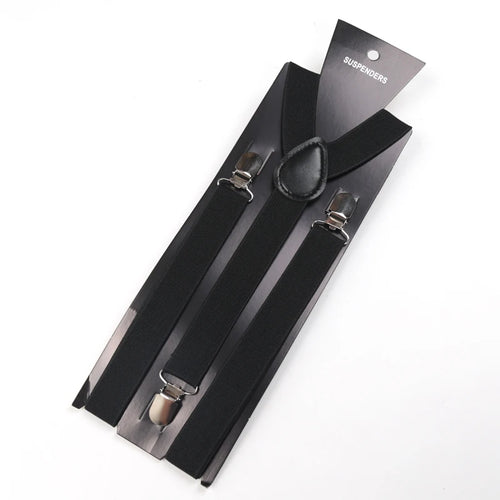 Solid Color Elastic Leather Suspenders Braces Men Women Black Blue Red