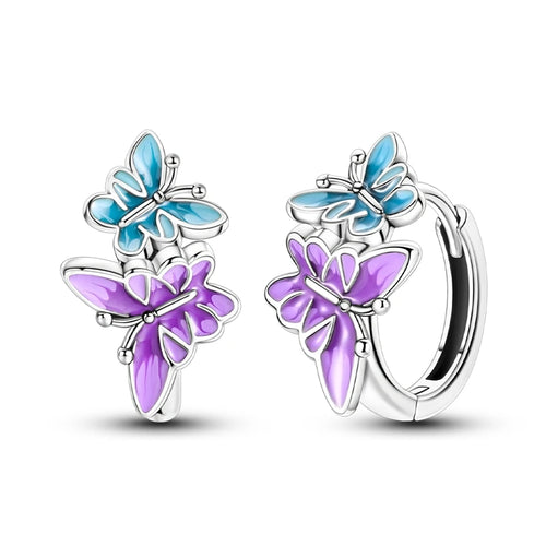 925 Sterling Silver Colored Zirconium Stars Hoop Earrings For Women