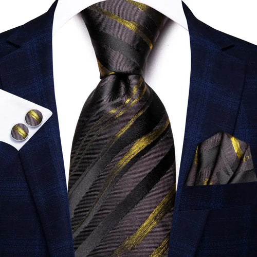 Black Red Striped Silk Wedding Tie For Men Handky Cufflink Gift Men