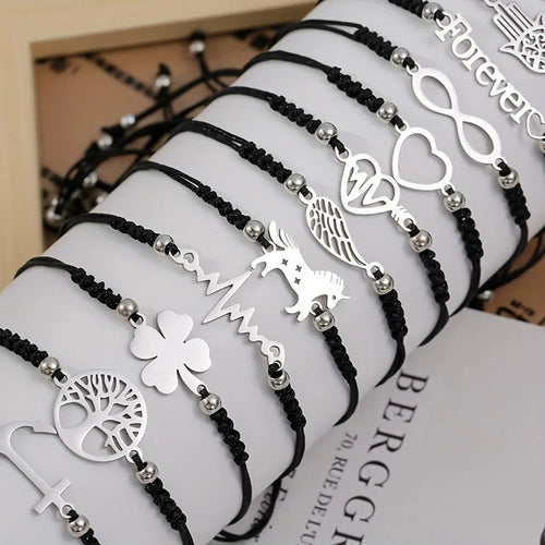 12pcs/set Stylish Stainless Steel Braided Charm Bracelet for Men -