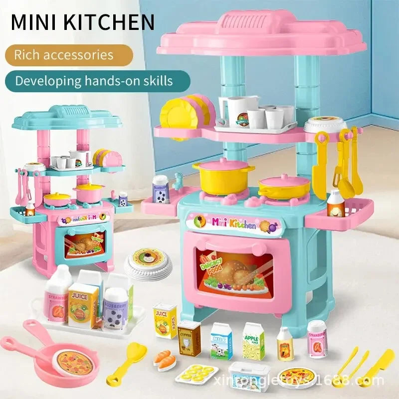Mini Kitchen Counter Play Set DIY Simulated Cooking Food Tableware
