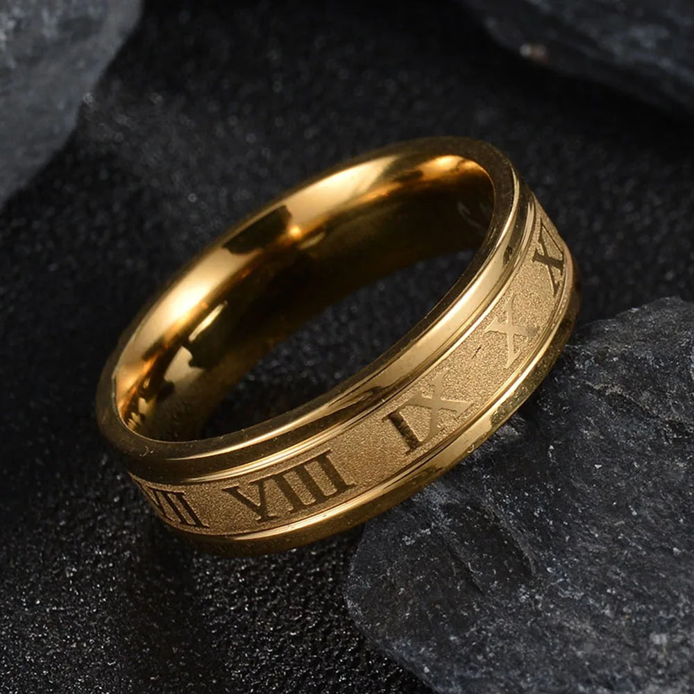 Seakissky Classic Fashion Stainless Steel Roman Digital Men Women Ring