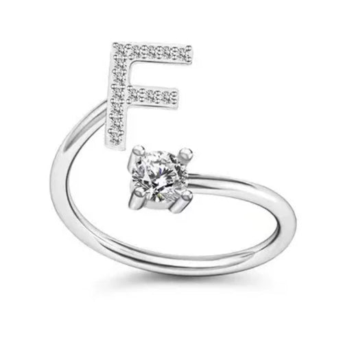 LATS Zircon Initial A-Z Letter Rings for Women Girl Adjustable Opening