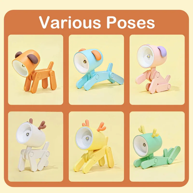 LED Night Light Mini Folding Desk Lamp Cute Pet Lights Dog Deer