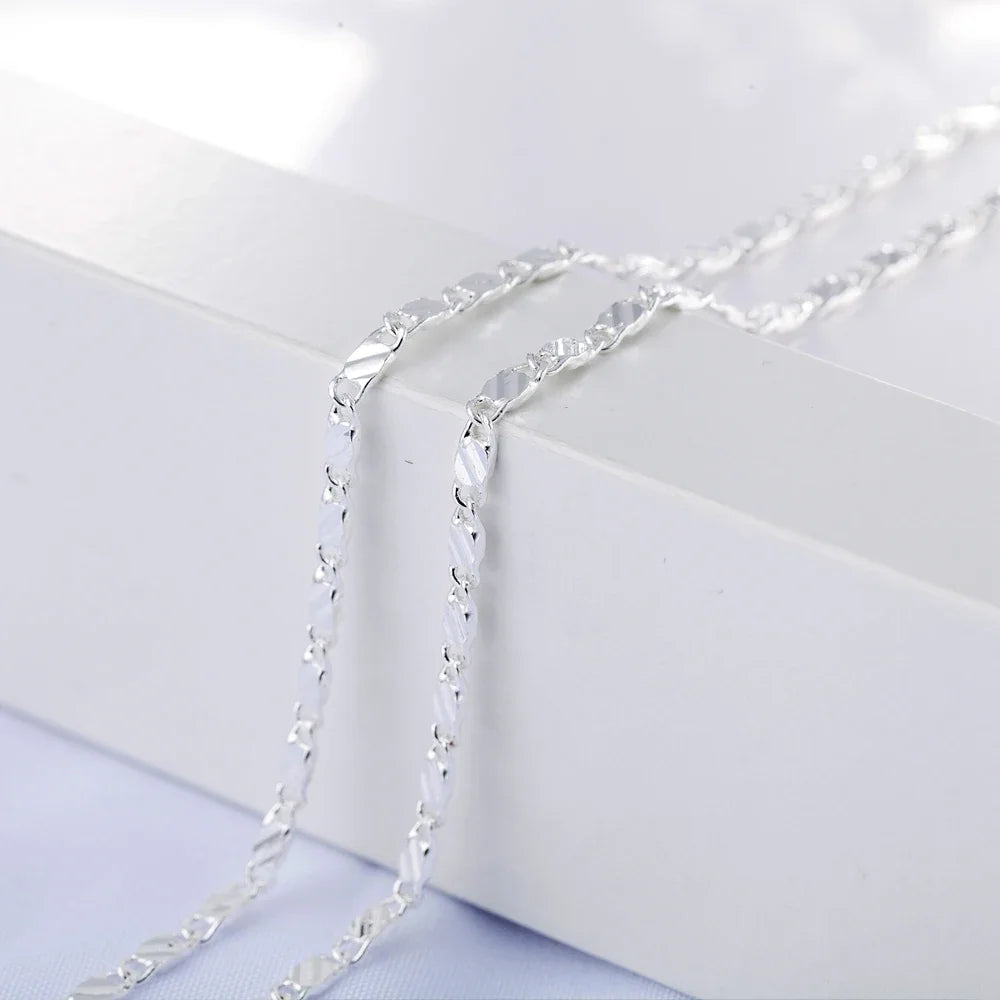 New 925 Sterling Silver fine 2MM flat Clavicle chains Necklaces for