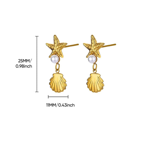 Vintage Summer Starfish Stainless Steel Stud Earrings For Women Simple