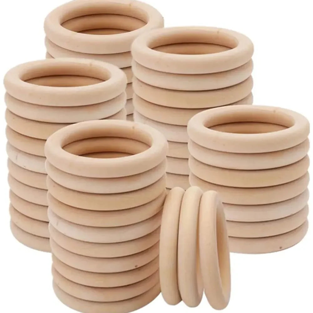 Unfinished Solid Wooden Rings 15-100MM Natural Wood Rings for Macrame