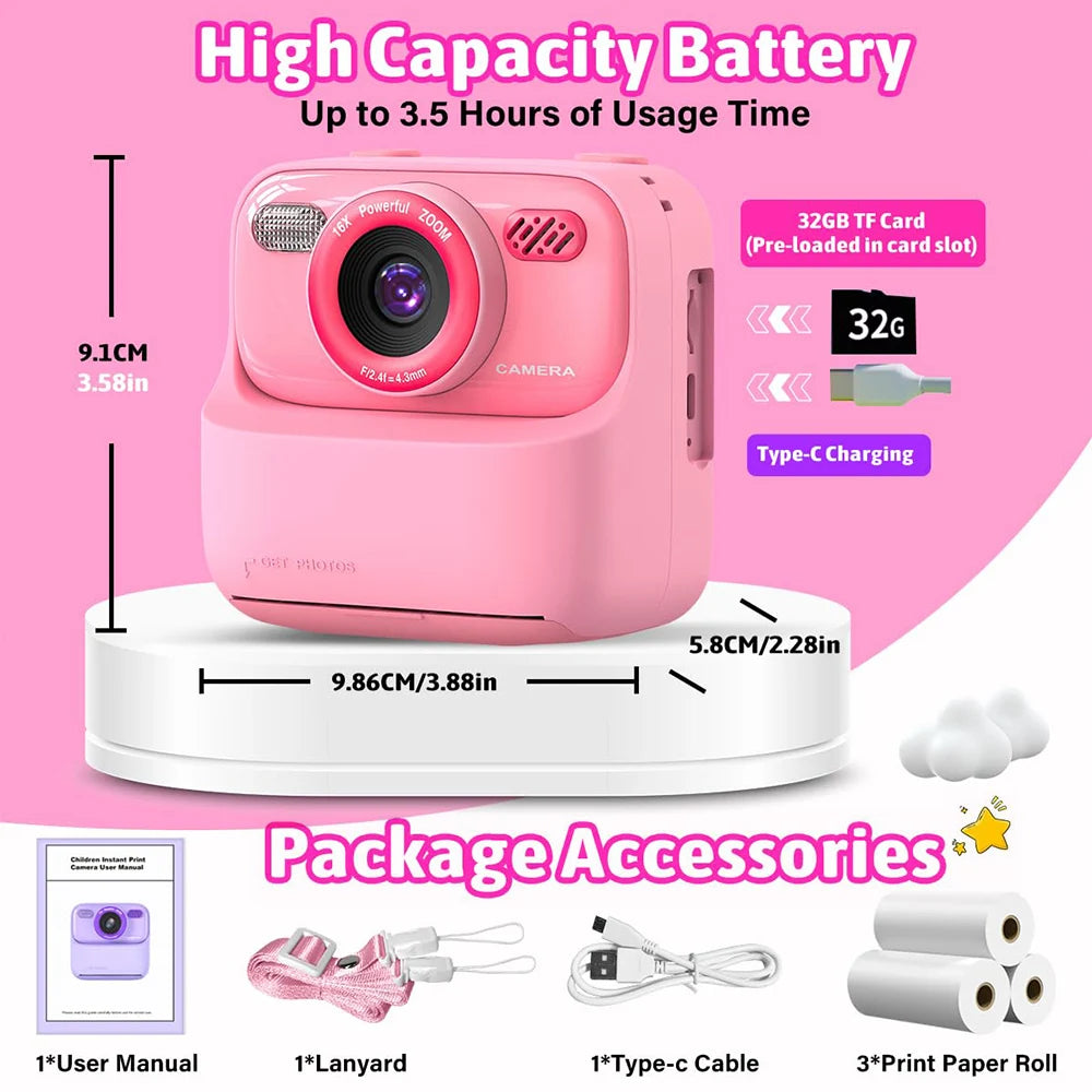 AMORUS Kids Camera Instant 1080P HD Dual Lens Selfie Digital Camera