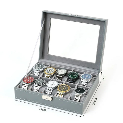 PU Leather watch box 2/3/4/5/6/8/10/12 Slots Watch Display Case For