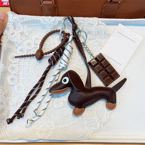 Leather Dachshund Bag Pendant Creative Keychain Lanyard bag Accessory