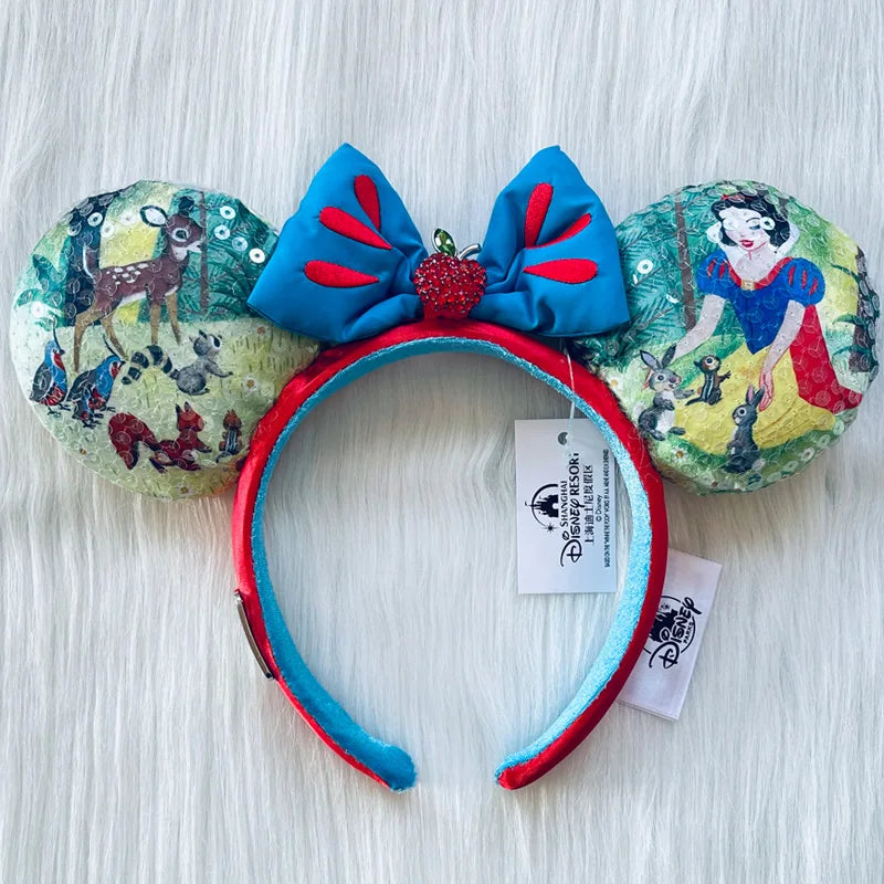 Disney Princess Headband Mickey Ear Rapunzel Snow White Sequin Bow