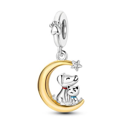 Silver Plated Mystery Star and Moon Charms Beads Fit Original Bangle