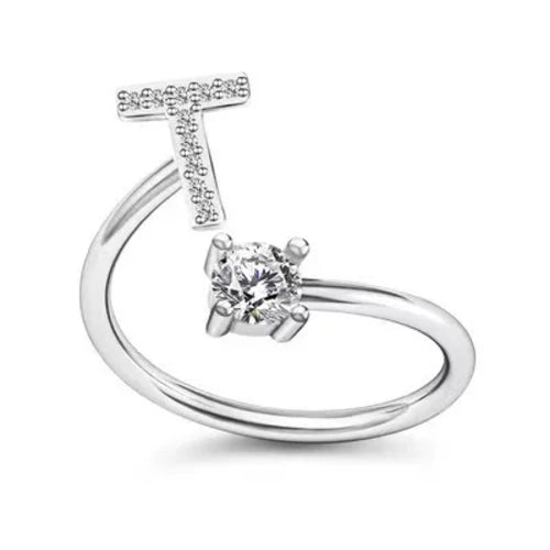LATS Zircon Initial A-Z Letter Rings for Women Girl Adjustable Opening