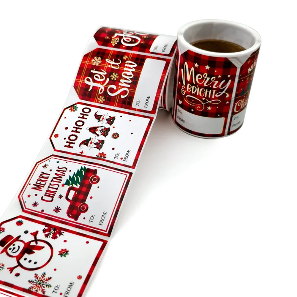 100Pcs Christmas Tags Labels, 8 Design Self Adhesive Gift Stickers