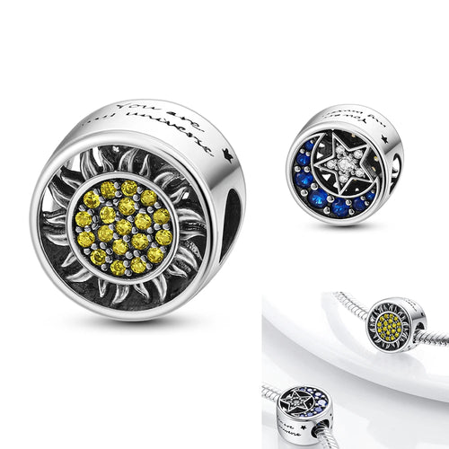 Silver Plated Mystery Star and Moon Charms Beads Fit Original Bangle