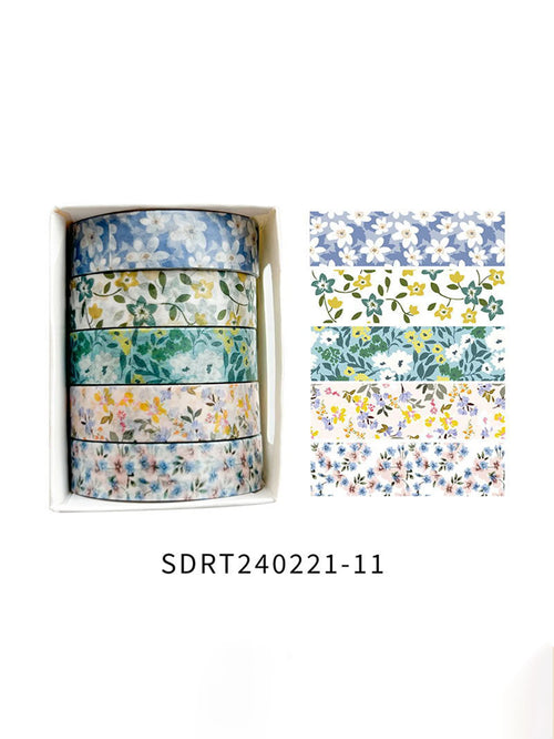 5 rolls of boxed romantic flower handbook tape, cute DIY fresh