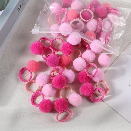 20Pcs Girls Colorful Plush Ball Elastic Hair Bands Kids Hair Ropes