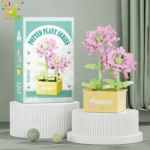 HUIQIBAO MOC Flower Succulent Potted Model Building Block DIY Eternal