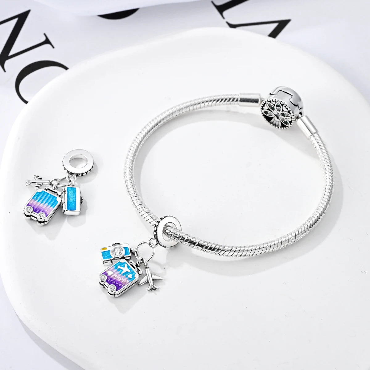 925 Silver Travel Airplane Passport Charms Beads Pendants Fit Original