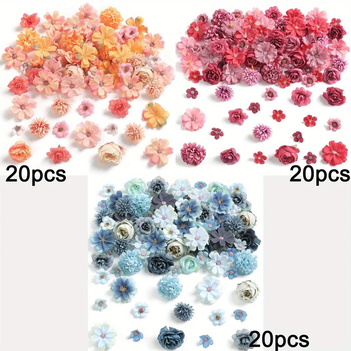 60Pcs Artificial Flowers Head Silk Rose Fake Flowers Home Decor Party