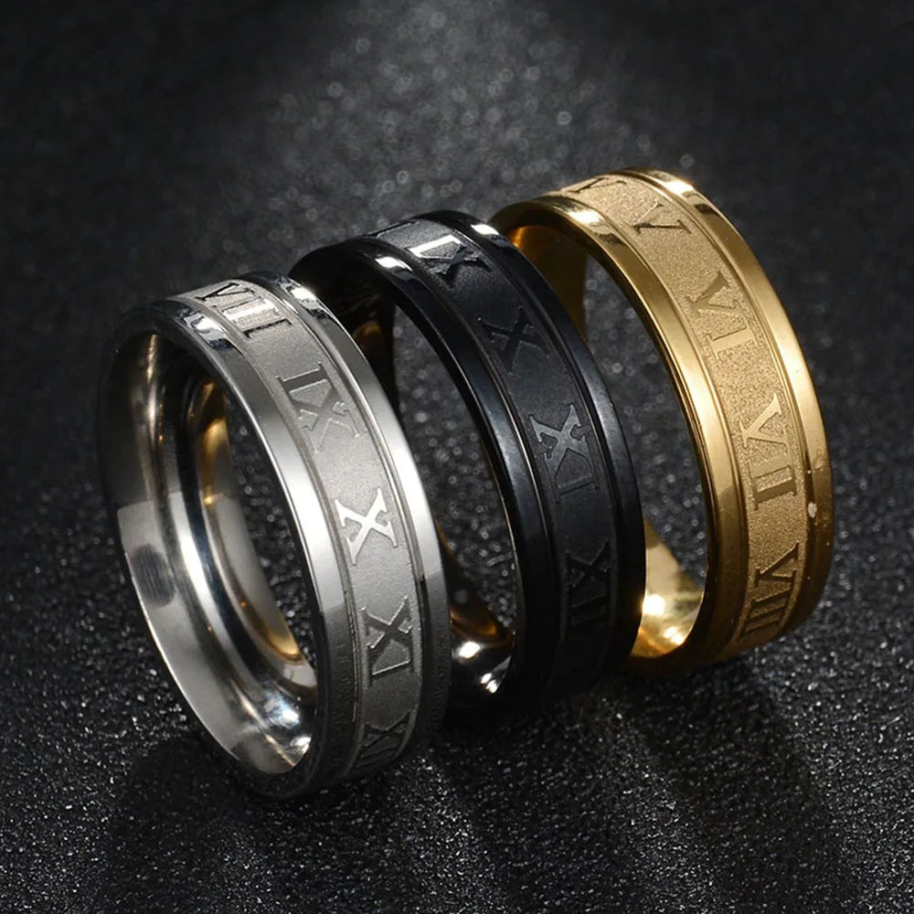 Seakissky Classic Fashion Stainless Steel Roman Digital Men Women Ring