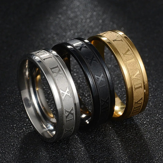 Seakissky Classic Fashion Stainless Steel Roman Digital Men Women Ring