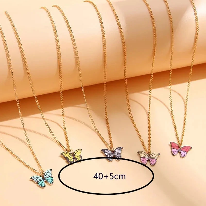 5 Pcs Fashion Boho Colorful Butterfly Necklaces Set for Women Korea