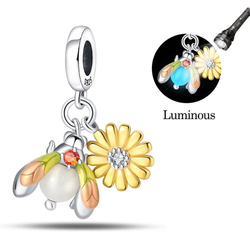 Fit Original 925 Sterling Silver Charms Beads Luminous Firefly Charms