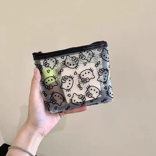 Transparent Mesh Hello Kitty Coin Purse Cartoon Style Fashionable,