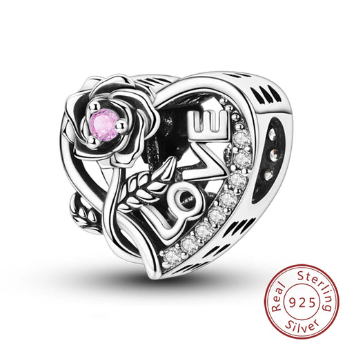Original 925 Sterling Silver Heart Love Charms Beads Pendant Fit
