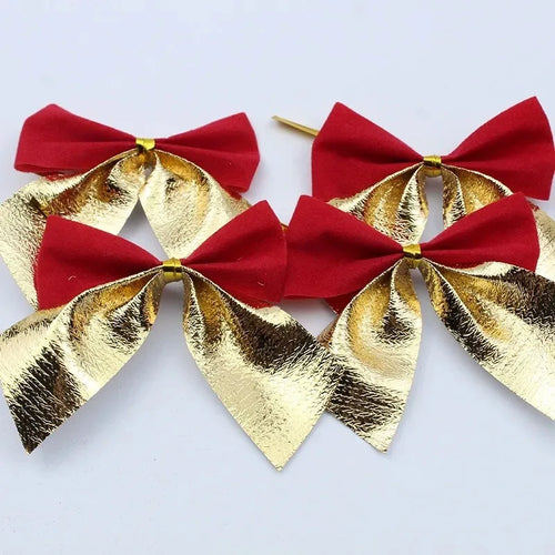 12/24/36Pcs Christmas Bow Red Gold Mini Xmas Tree Bowknot for Home