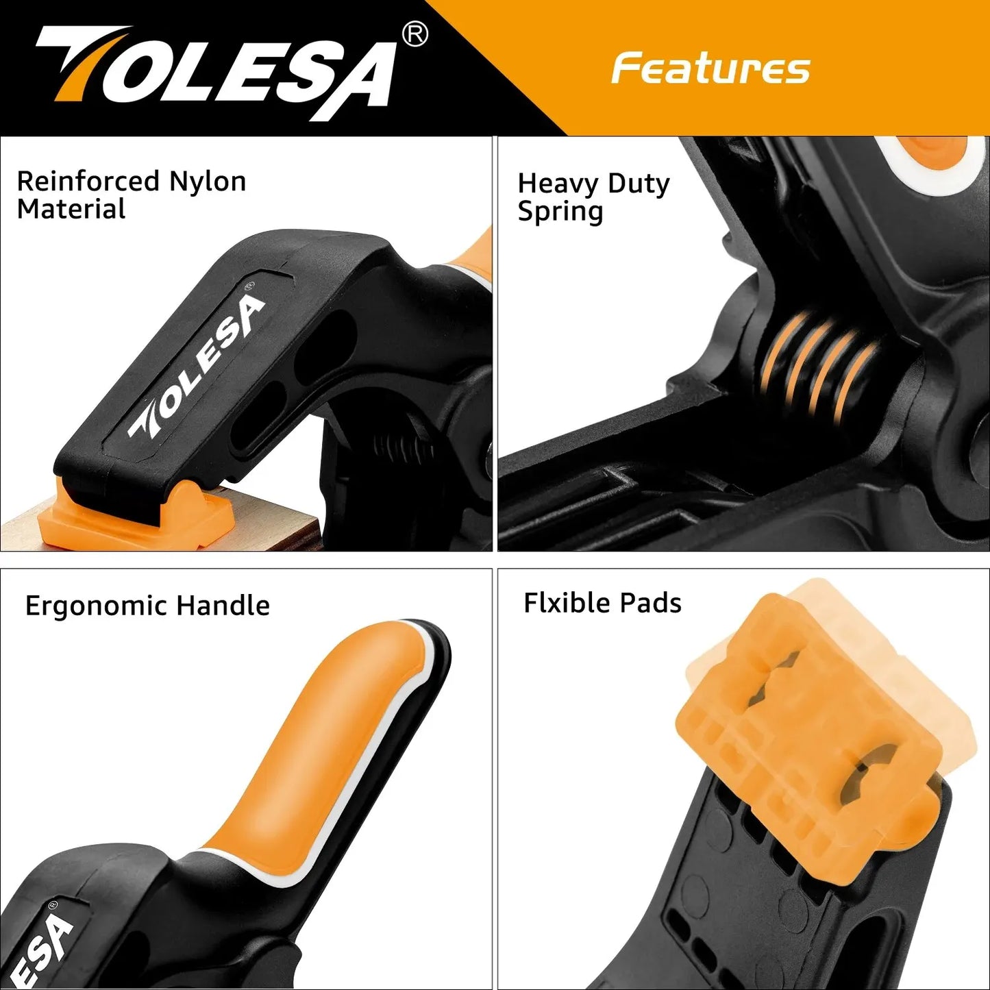 TOLESA 7" Spring Clamps Heavy Duty 4PCS Large Plastic Clamps for