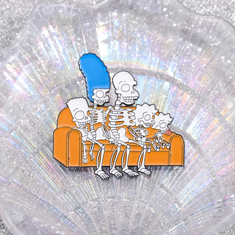 Animated Sitcom Punk Skull Brooch Enamel Pins Funny Cartoon Metal
