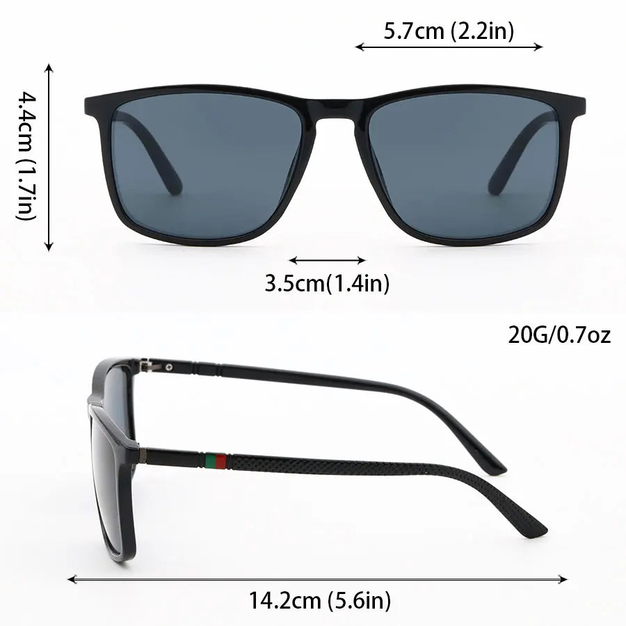 Classic Square Men's Sunglasses Comfortable Lightweight Black Frame