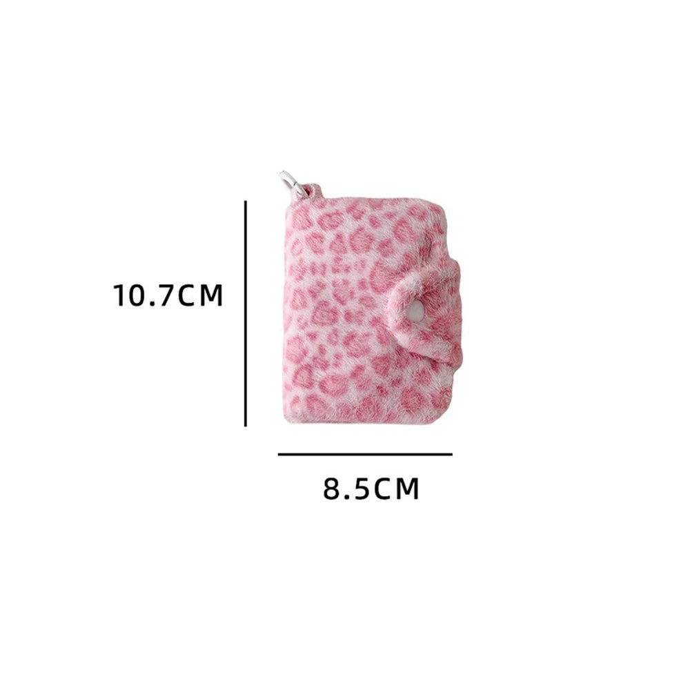 New Fashion Plush Leopard Pattern Snap Card Bag for Girls Mini Storage