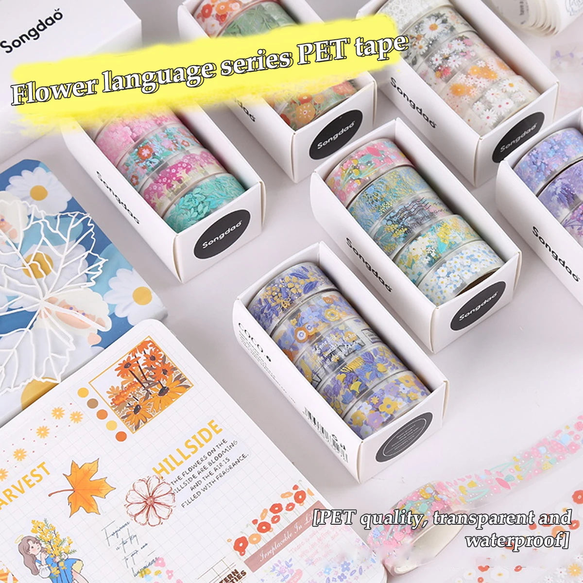 5-PCS boxed transparent pet flower language and paper tape diy