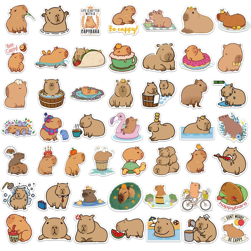 50PCS Cute Capybara Animal Stickers Car Motorcycle Travel Luggage