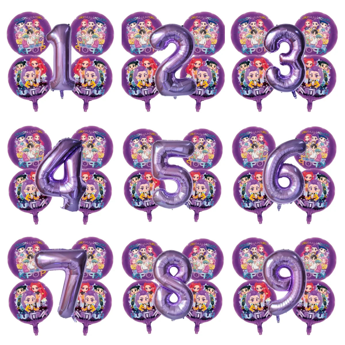 5pcs Kpop Demon Hunters Birthday Balloons Decoration Set Music Girl