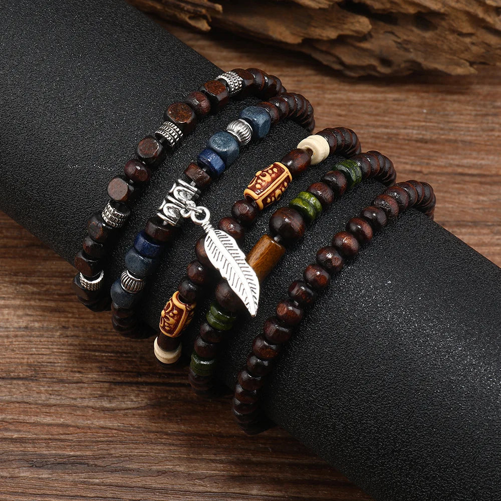 10pcs Vintage Bohemia Men's Bracelets - Fashion Stylish Leaves